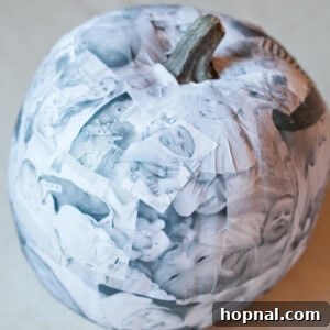 DIY photo decoupage pumpkin