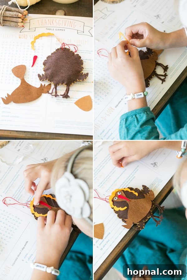 Little Gobblers' Thanksgiving Table 15 Thanksgiving craft ideas for kids, featuring felt turkeys and other festive decorations.