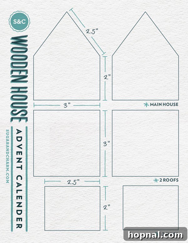 A clear image of the printable wooden house template, demonstrating its simplicity for crafting.
