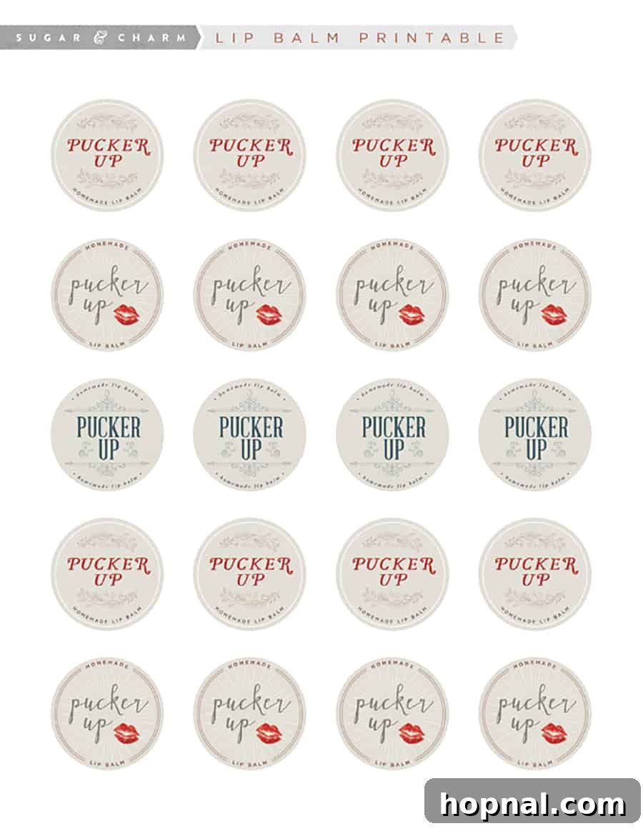 Finished homemade lavender lip balm with custom 'Pucker Up' labels