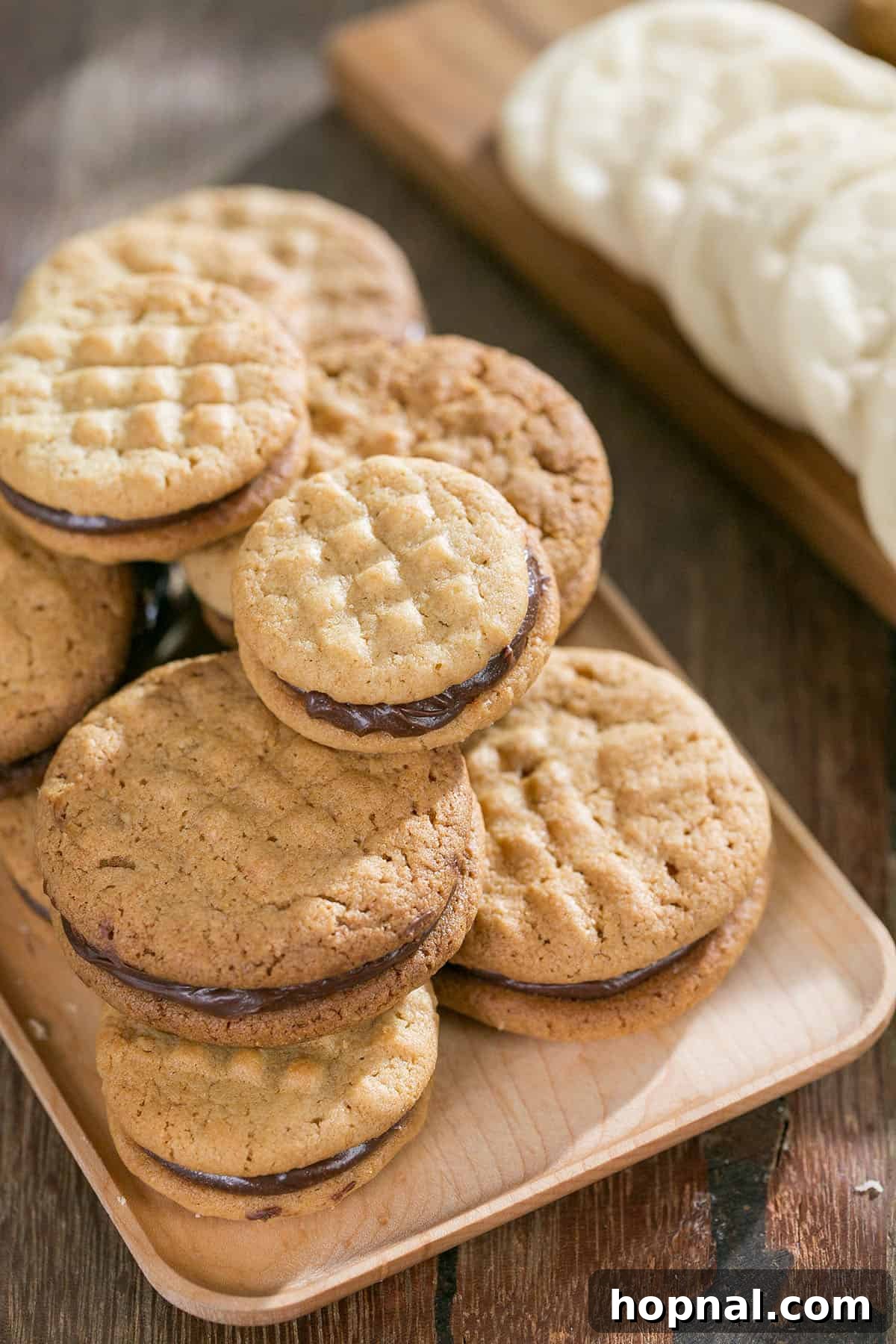 peanut butter cookies filled with rich chocolate