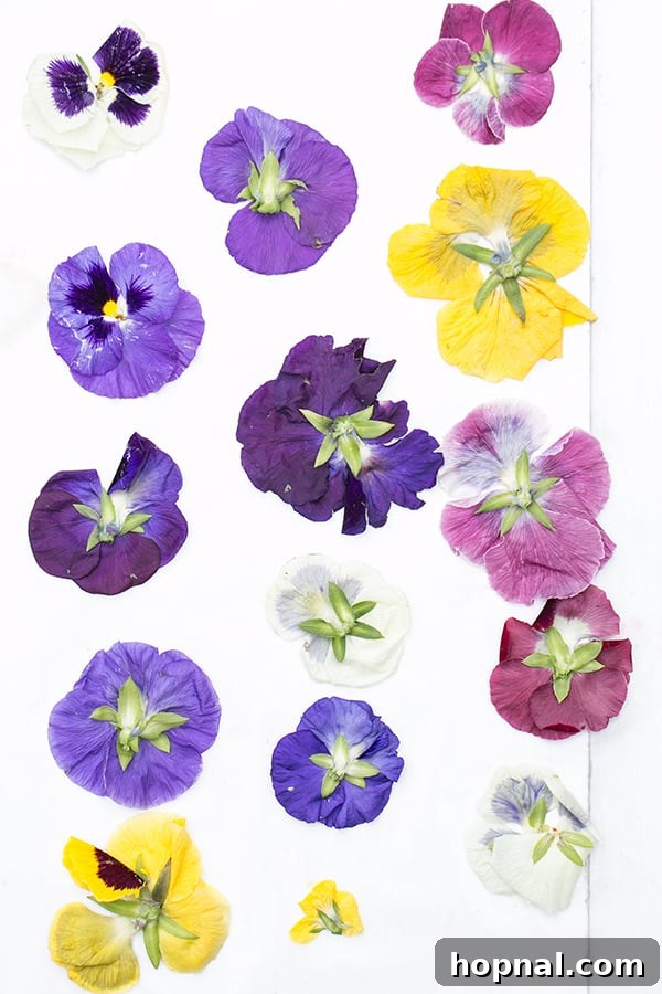 Edible flowers on a piece of paper.