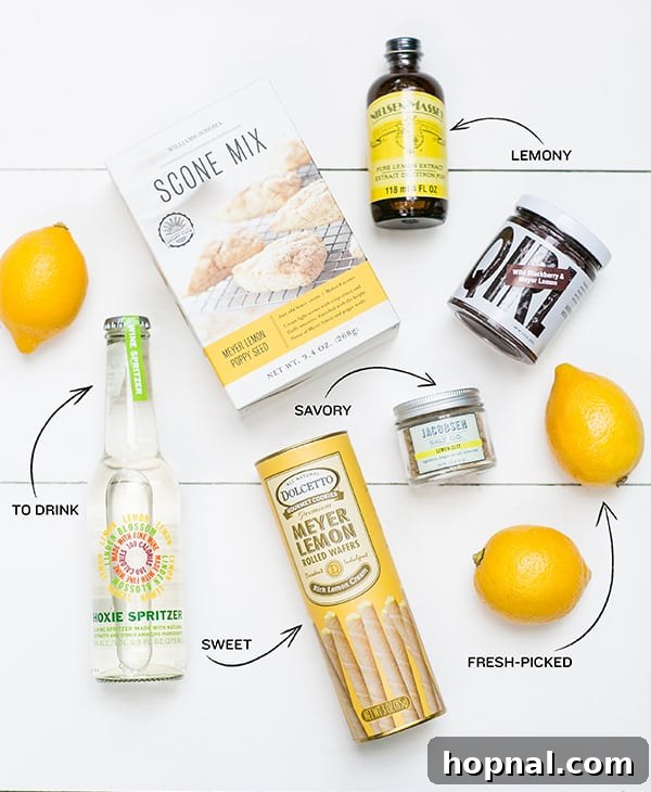 lemon scone mix, lemon extract, lemons, lemon cookies, lemon salt and lemon jam