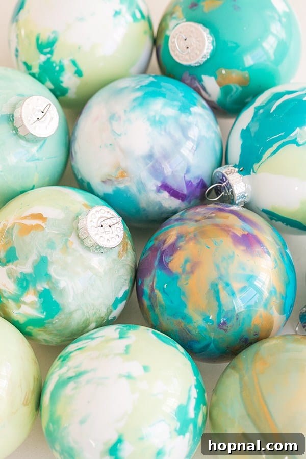 Beautiful Homemade Marbled Christmas Ornaments