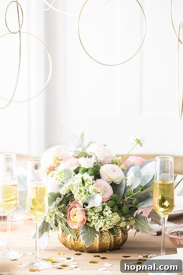 Festive display of flowers, champagne, and gold rings, embodying the celebratory spirit of New Year's Eve.