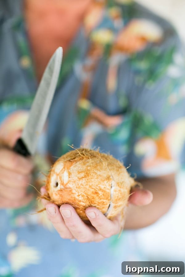 Cutting a coconut 