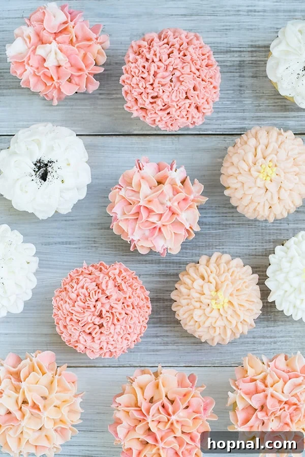 Top down shot of frosted cupcake ideas - cream cheese frosting