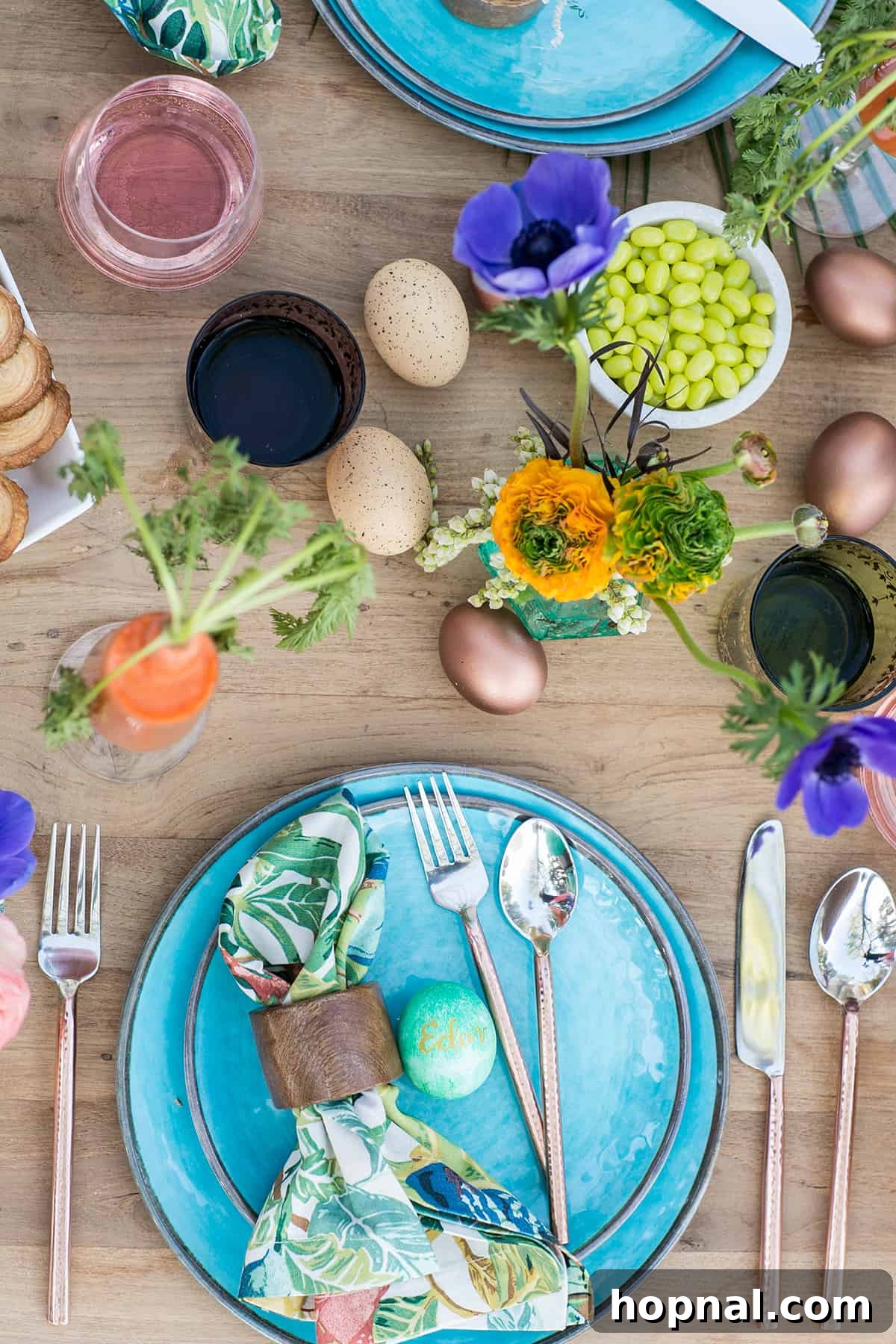 How to set an Easter table setting using colorful dinnerware and creative decorations to achieve a festive and inviting atmosphere.