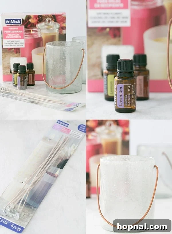 Supplies for making DIY essential oil candles- candle making, how much essential oil, candles with essential oils, own essential oil candles, how much essential oils
