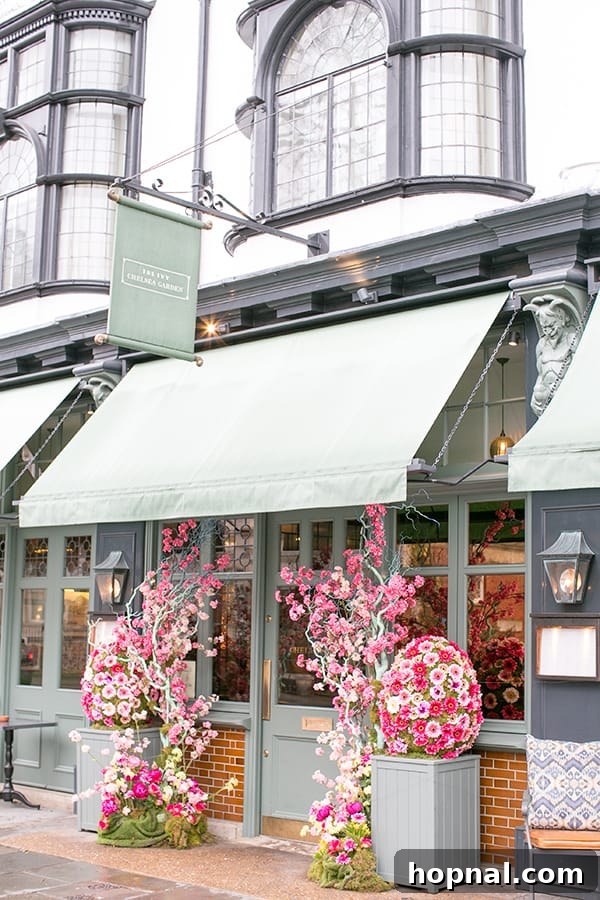 Beautiful floral display outside a London restaurant