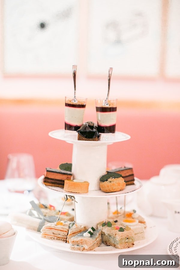 Elaborate tea pastries and sandwiches at Sketch London