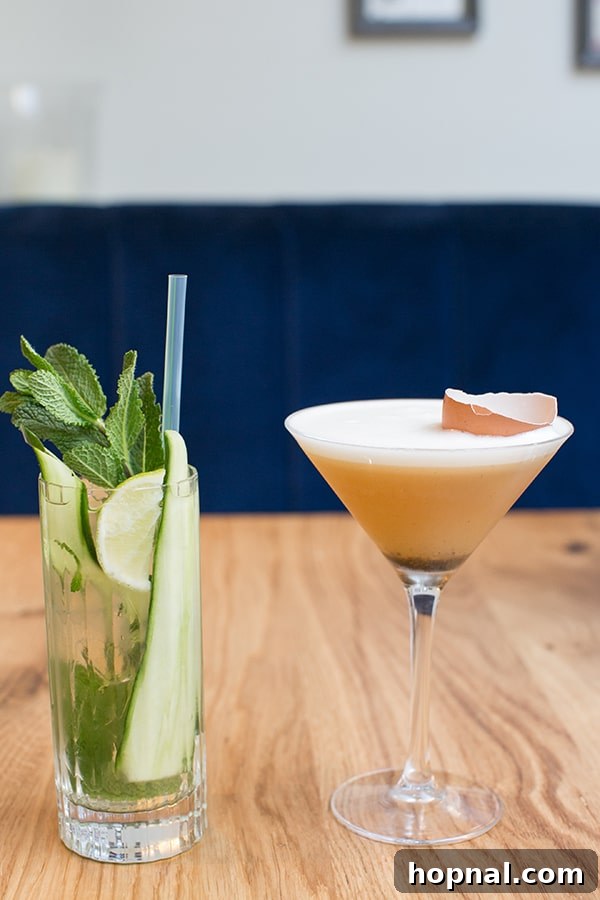 Exotic cocktails beautifully presented in a London bar