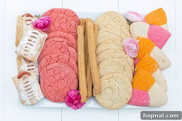 Spice Up Your Cinco de Mayo Celebration 14 Colorful Mexican cookies and churros on a white platter.