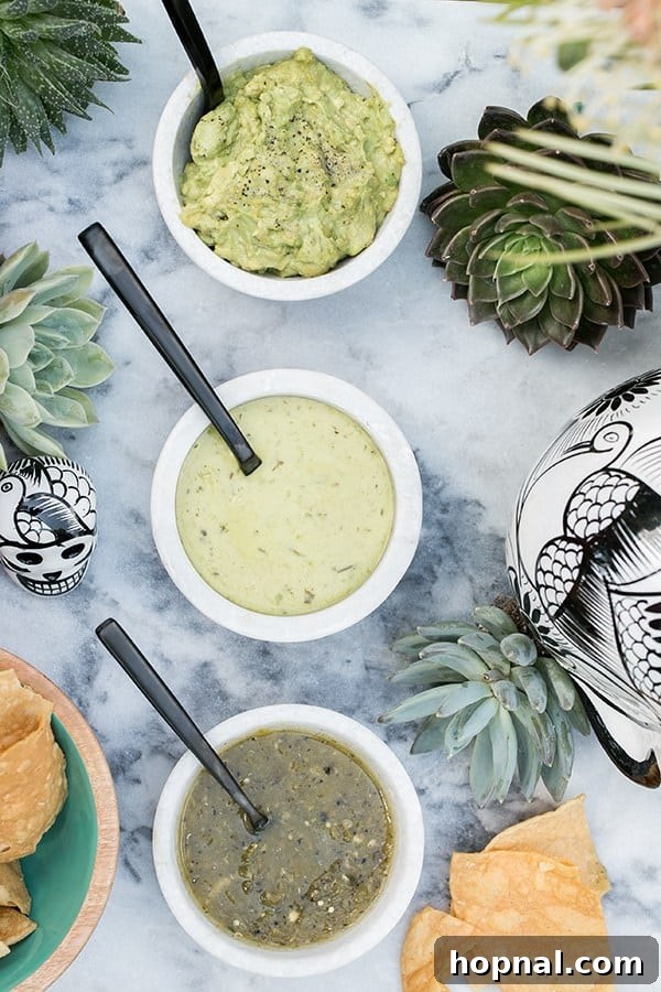 Spice Up Your Cinco de Mayo Celebration 8 Three salsas in marble bowls with black spoons.
