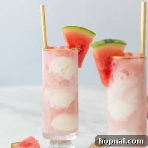 Delicious Cold Pressed Watermelon Soda Float with vanilla ice cream and fresh watermelon.
