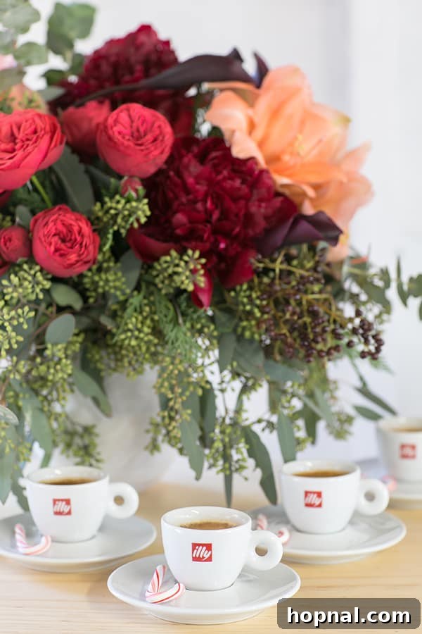 Flowers and Illy espresso in cups