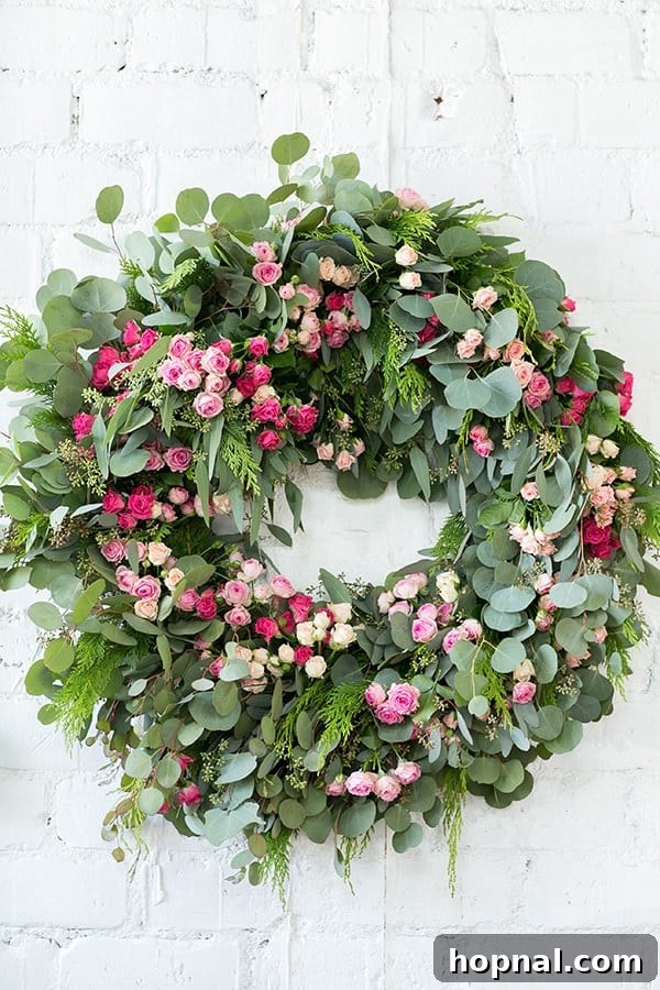 Greenery and Good Times Wreath Party 13 A beautifully finished, handcrafted holiday wreath, ready to adorn a door or wall