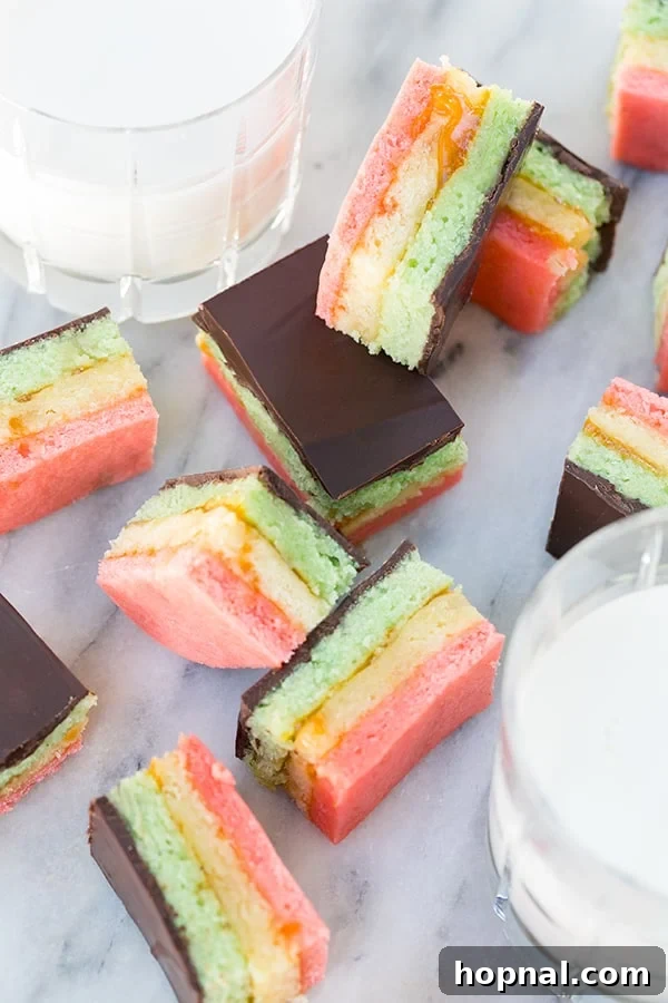 Italian rainbow cookies, top shot