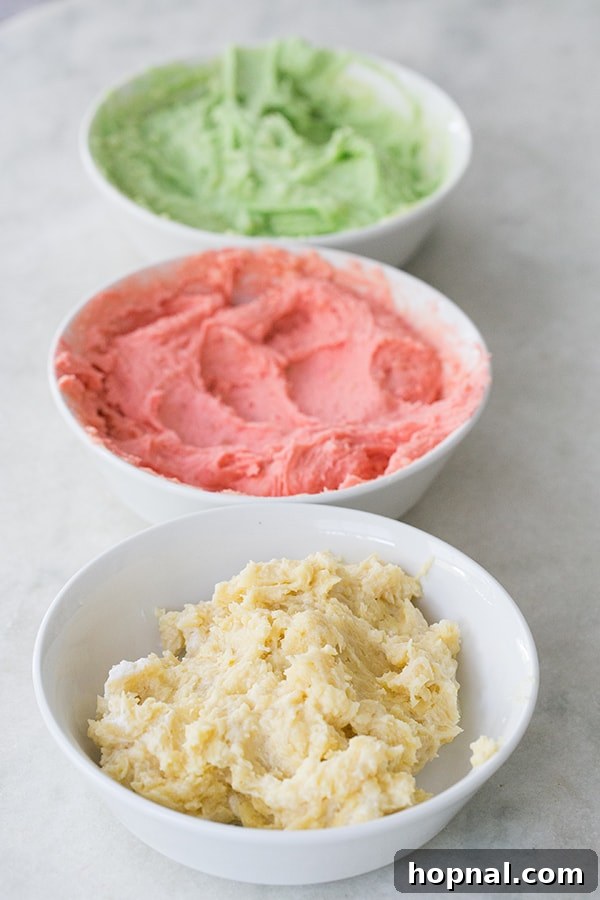 Different colored cake mix, top down shot