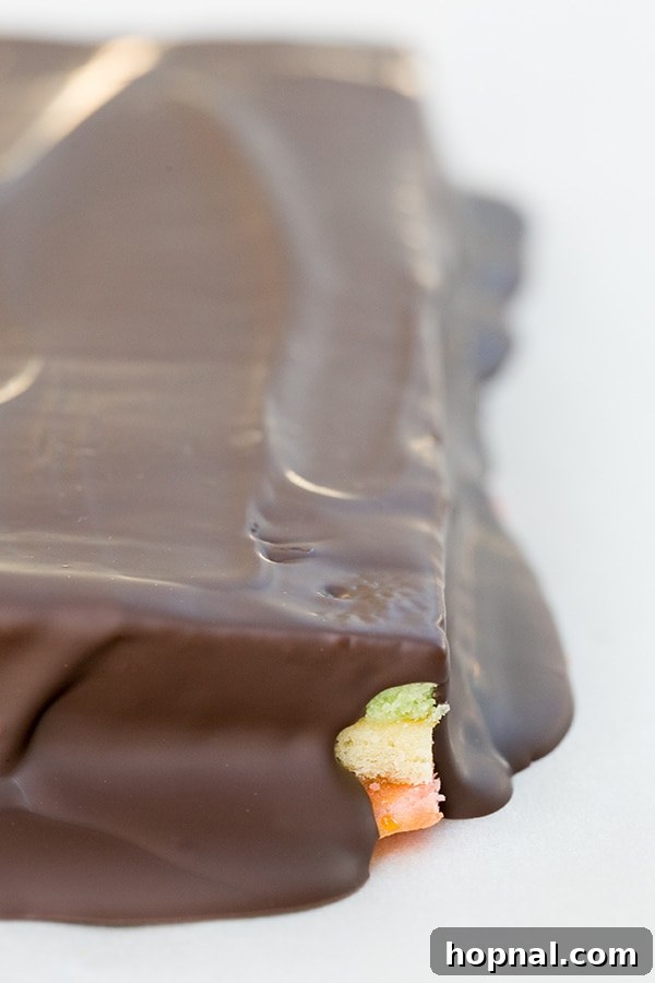 shot of chocolate covering the cake