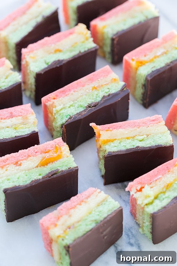 overhead shot of sliced italian rainbow cookies