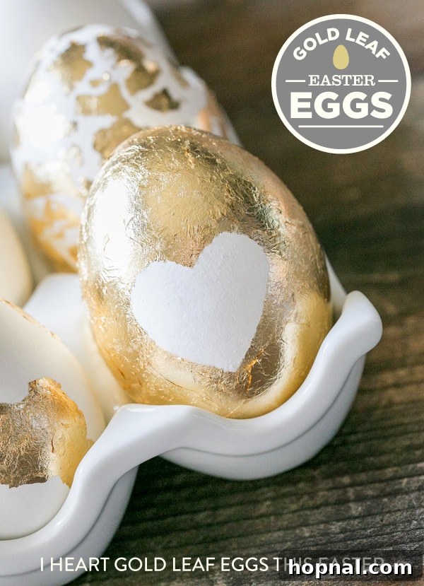 Golden Splendor Easter Eggs 2 Gold leaf Easter egg with a heart shape design.