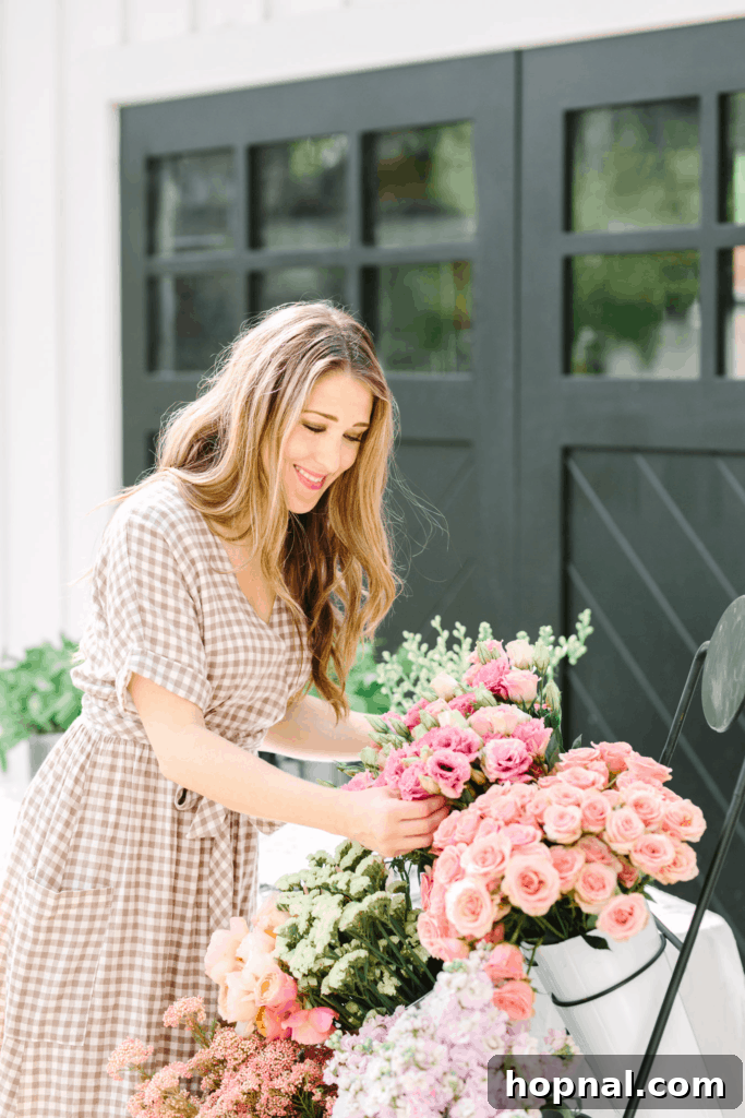 woman arranging flowers