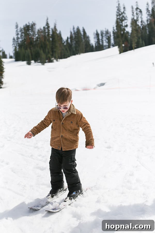Little Explorers, Big Yosemite 14 A happy little boy learning to ski in Yosemite's snowy landscape