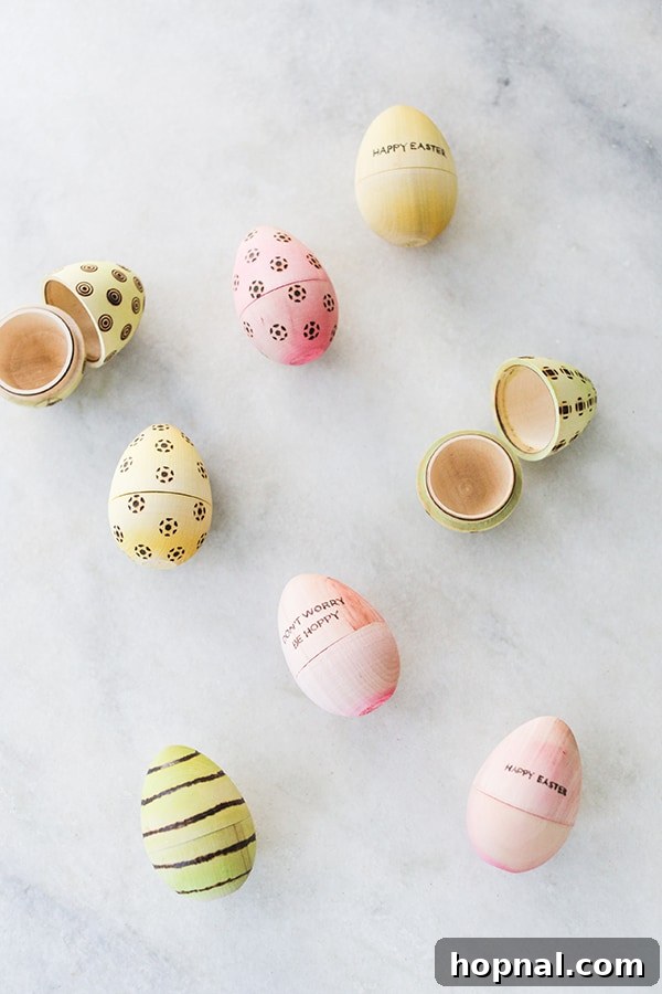 Heirloom Pyrography Easter Eggs 6 A collection of beautifully crafted DIY Easter eggs with various patterns burned into them.