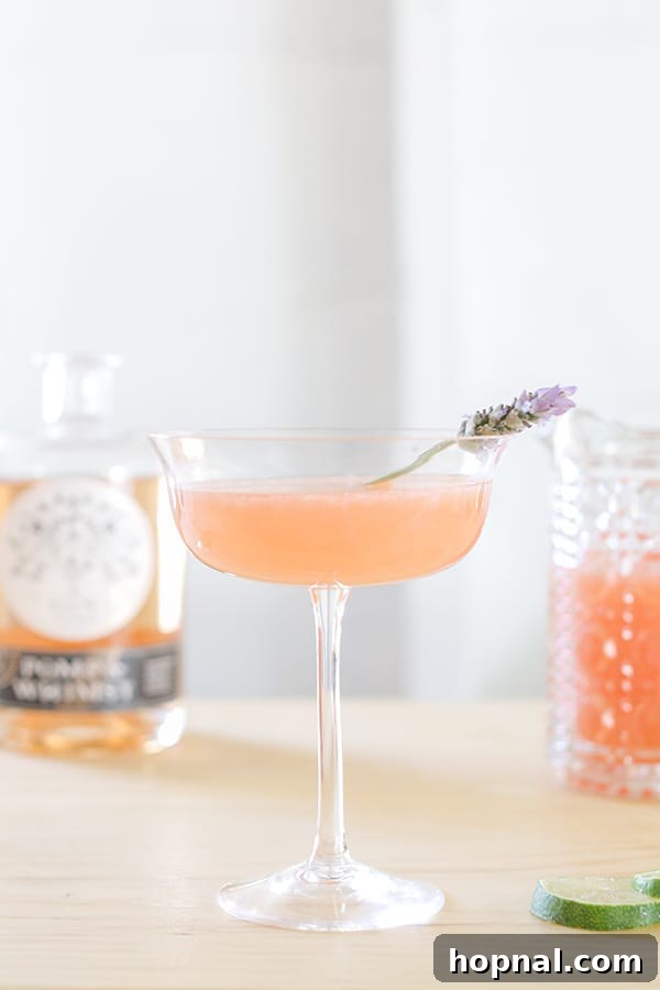 The Whippet's Whimsical Pageant 4 Floral cocktail with Pomp & Whimsy and lavender.