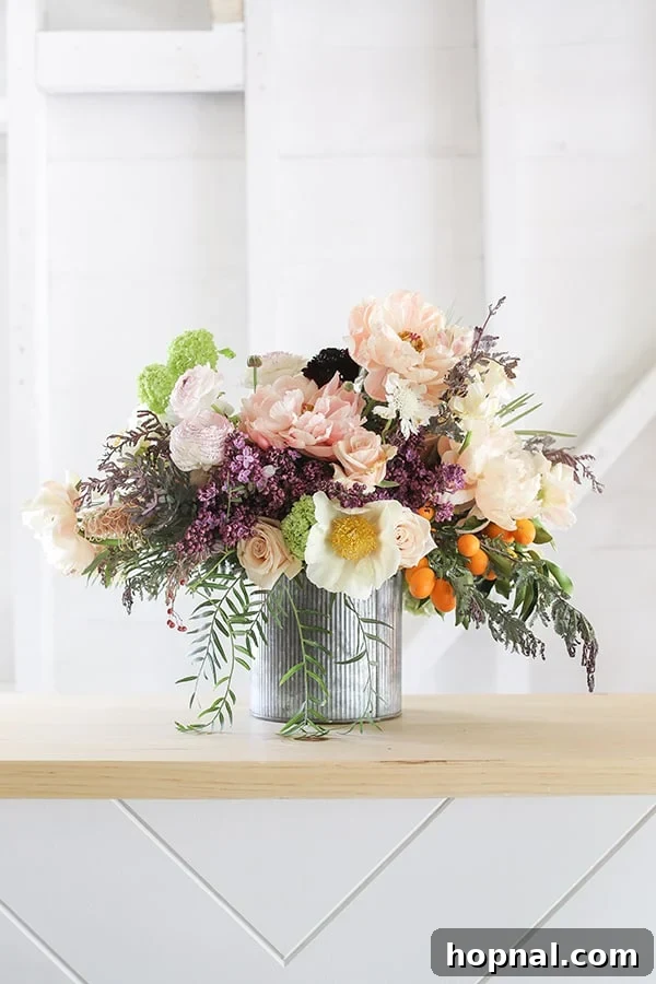 Boozy Greyhound Pops 9 Flowers on a bar in a pretty tin vase, adding a touch of elegance.