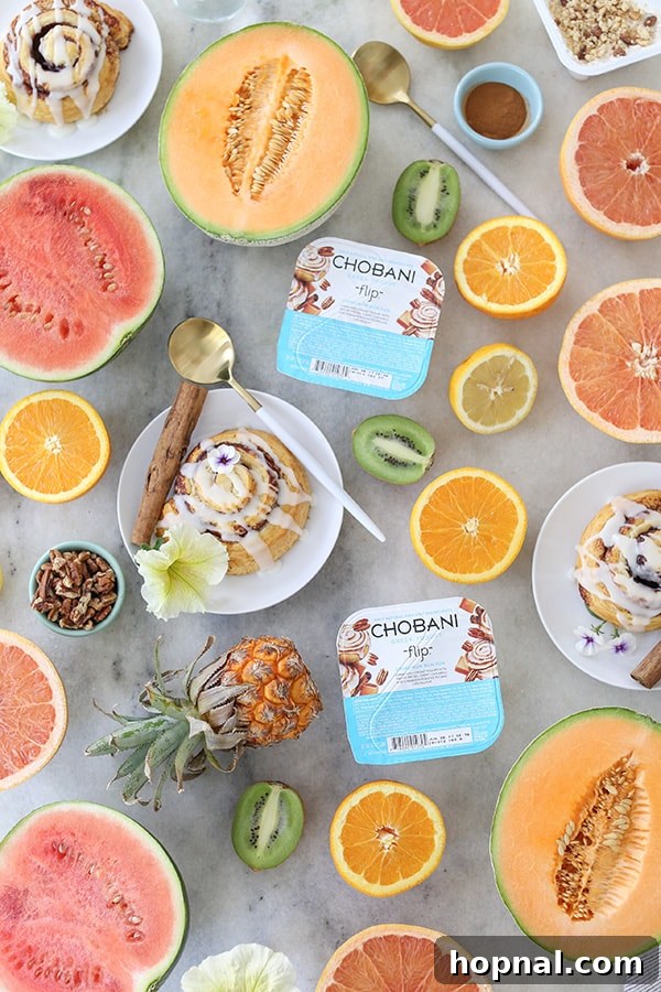 Effortless Brunch Bliss 5 A selection of Chobani Flips yogurts neatly arranged on a brunch table setting, offering a convenient and tasty option.