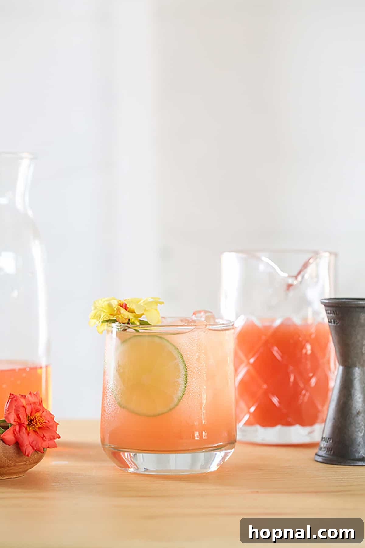 A photo of a classic Paloma Cocktail Recipe with fresh grapefruit juice and lime