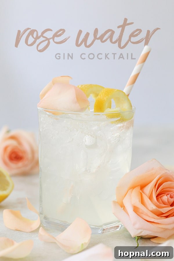 Petal Potion 2 Beautifully garnished Rose Water Cocktail with fresh lemon and delicate rose petals.