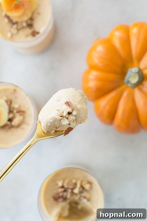 Pumpkin Panna Cotta Perfection 6 A spoon delicately holding a portion of creamy pumpkin panna cotta, inviting a taste.