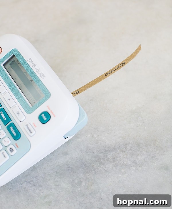 A close-up of a P-touch Embellish label maker, highlighting its role in creating custom party details and personalized decorations