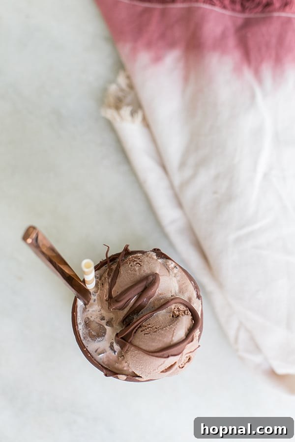 Frosted Cold Brew Dreams 5 Cold brew coffee float with chocolate over the top.