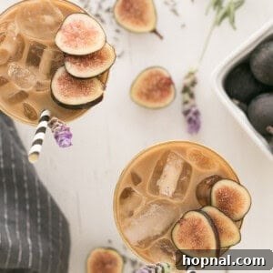 A beautifully presented Fig and Lavender Cold Brew Coffee.