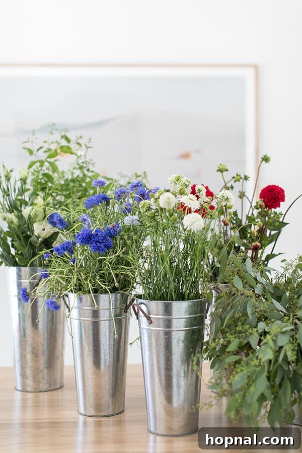 Close-up of red, white, and blue flowers ideal for 4th of July decorations.