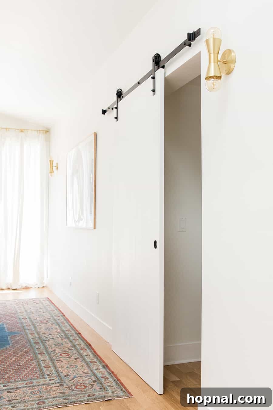 side shot of interior barn door in situ