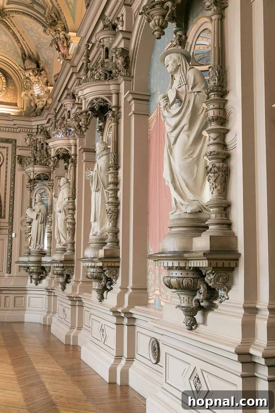 Intricate architectural details inside the historic Palais Bénédictine