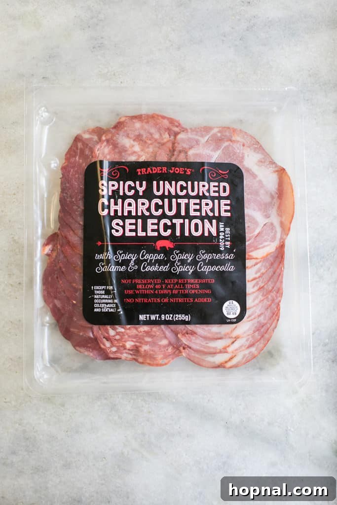 Trader Joe's spicy Charcuterie pack, ready for a Halloween board.