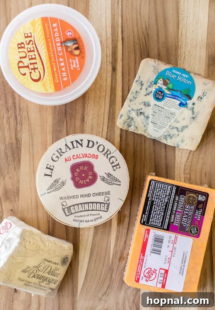 Instructions on how to make a cheese platter, showing initial arrangement of cheeses.