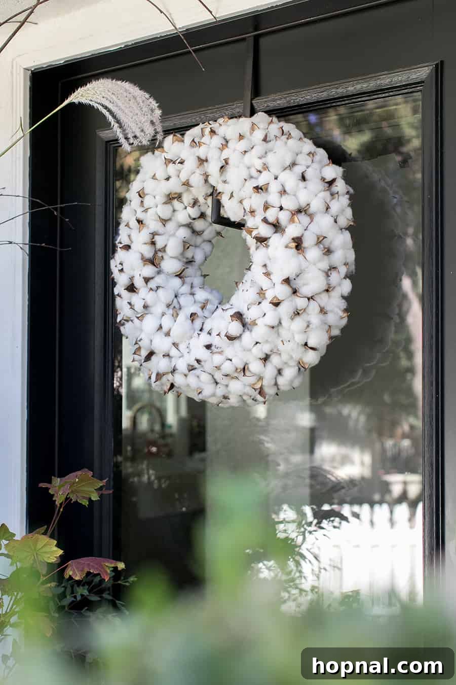 White wreath for fall front porch