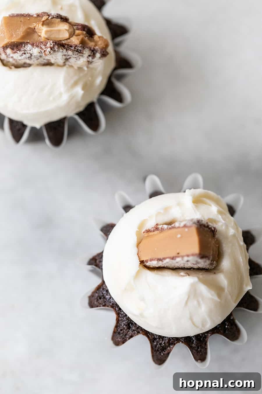 Top-down shot of mini cakes or cupcakes with toffee pieces, showcasing small delightful bites