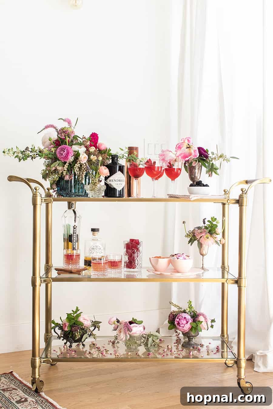The Gin Blossom Room 10 Full Gin and Flower Bar with charming details.