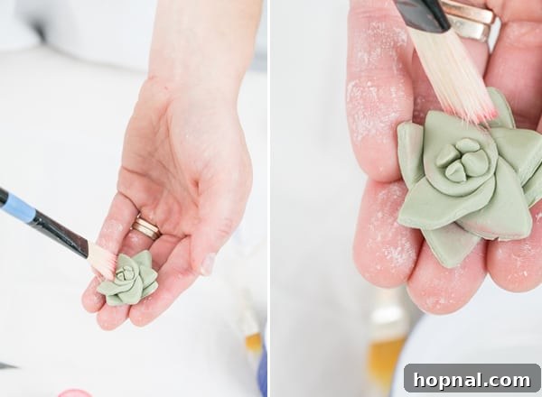 brushing luster dust onto the diy cupcake toppers