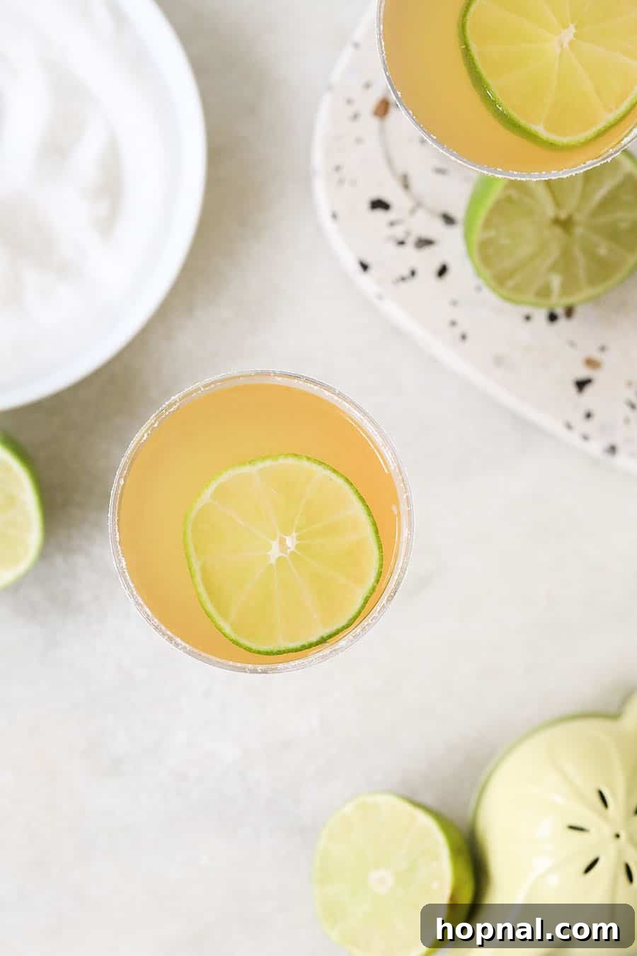 Classic Three-Ingredient Daiquiri 9 Overhead shot of a delicious classic three-ingredient daiquiri, inviting a taste.