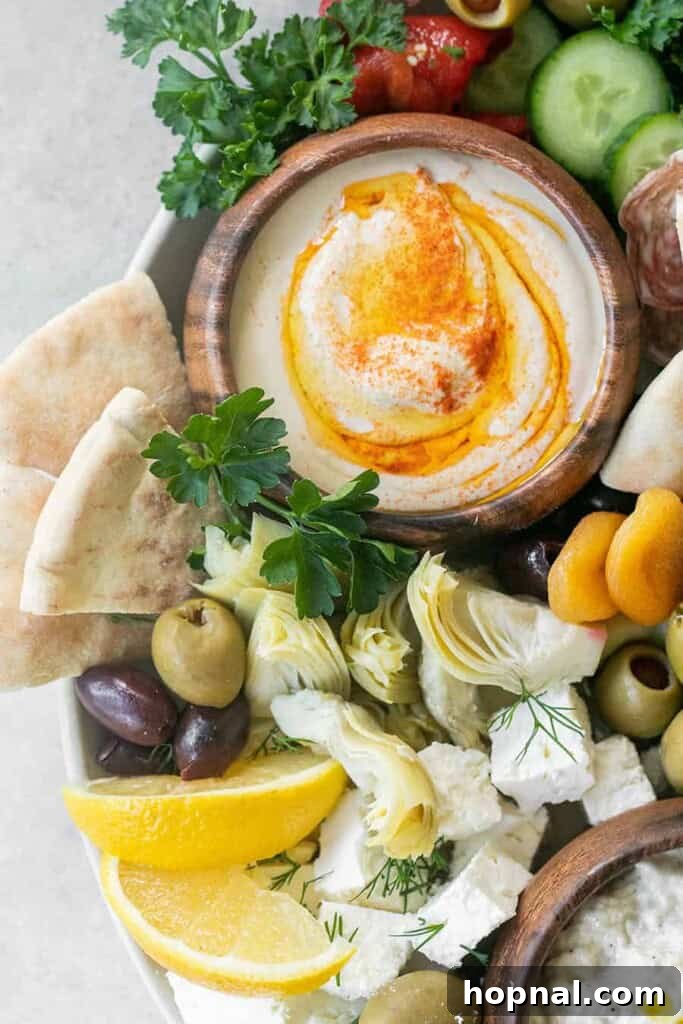 The ultimate Greek mezze platter, showcasing a vibrant and appealing selection of Mediterranean delicacies.