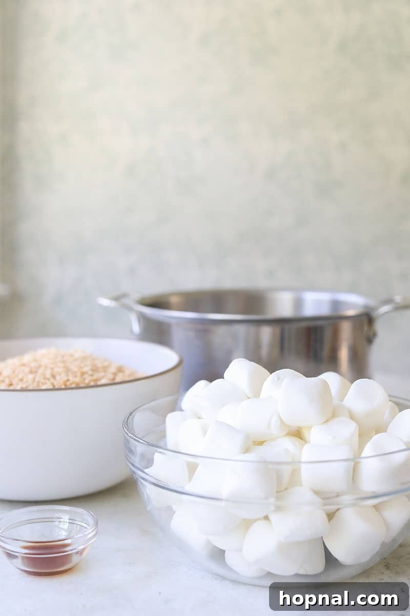 A bowl filled with fluffy white marshmallows, ready for a Rice Krispie treats recipe.